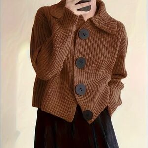 Brown Button-Up Women's Sweater